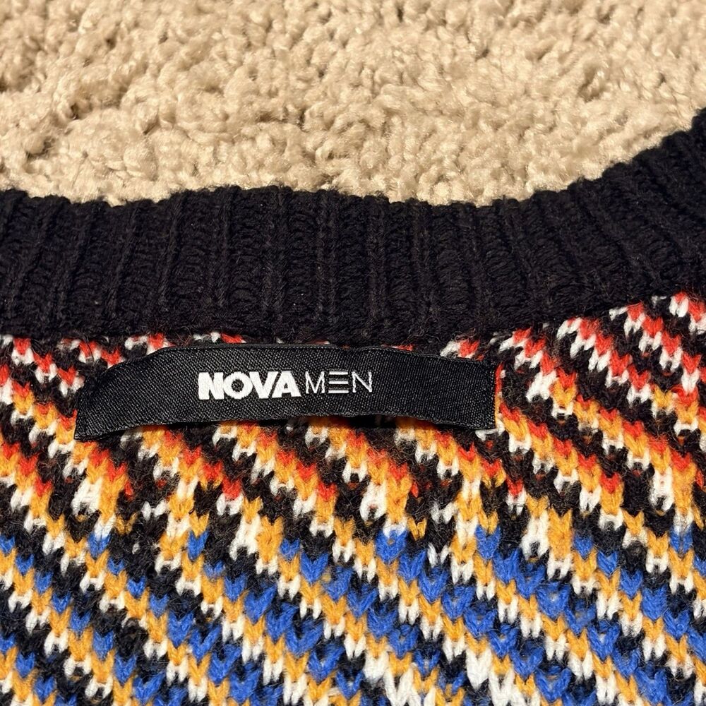 Fashionova Novamen Cardigan Pool Ball Sweater Black Red White Mens Size Large - Picture 2 of 5